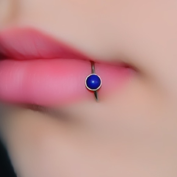 fake lip ring lapis lazuli non pierced ear cuff - Picture 2 of 8